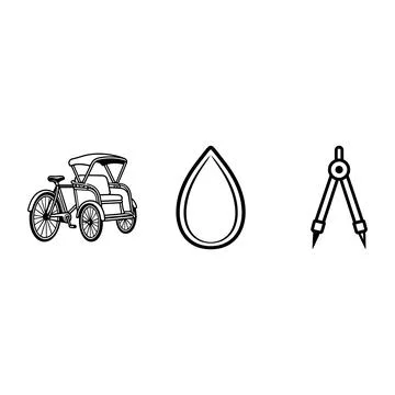 Rickshaw water drop and drafting compass icons Ilustração Stock
