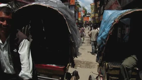 Rickshaws and other traffic in Thamel Kathmandu Nepal Stock Footage 159516166