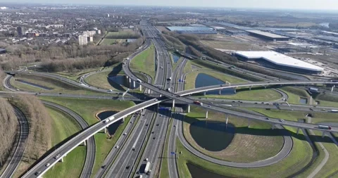 The Ridderkerk interchange is a traffic junction. Highway, trasnport and Видео 305273391