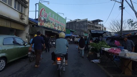 Ride along Jalan Bunga Raya morning market. Stock Footage 88276624