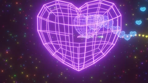 Ride Along Wireframe 3D Heart Shape Coaster Neon Glow Color In Space Stock Footage 286029863