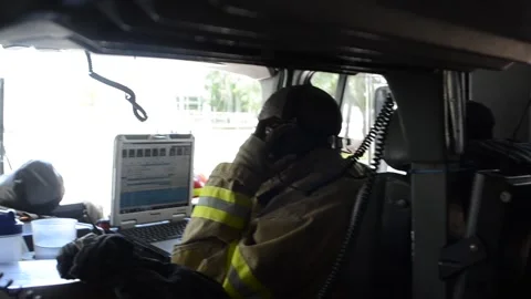 RIDE in Big FIRE truck Stock Footage 229043239