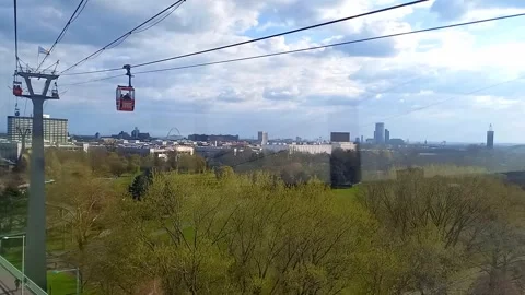Ride in Cologne cable car with passing gondola cabin above Rhine River, Germany Stock-Footage 335549080