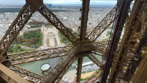 Ride in an Eiffel Tower (Tour Eiffel) elevator in Paris, France Video stock 303651127