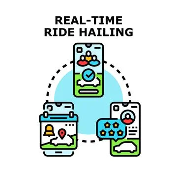 Ride hailing mobile application user interaction Stock Illustration