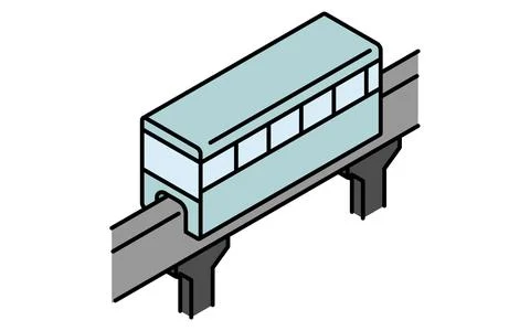 Ride icon, simple and cute isometric line drawing icon of a straddle monorail Stock Illustration