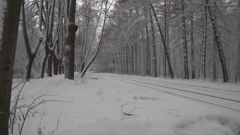 Ride on the modern tram through winter Park Stock Footage 85472572