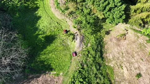 Ride On Mower and Remote Controlled Mower Working Together in Japan Stock Footage 336562803