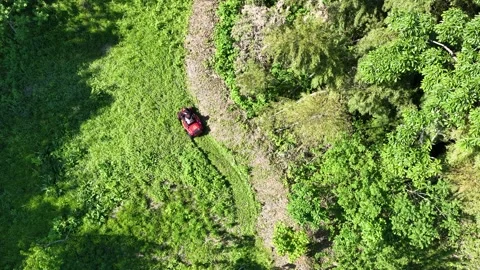 Ride On Mower Maintaining Grassy Area Viewed from Above Stock Footage 336562772