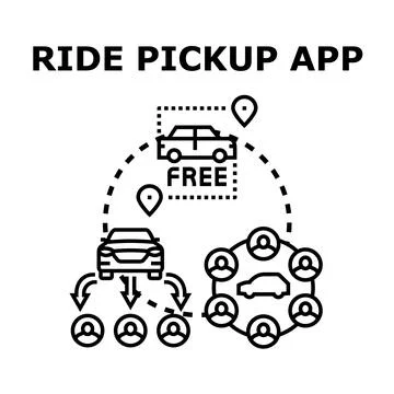 Ride pickup mobile application providing transportation service Stockillustratie