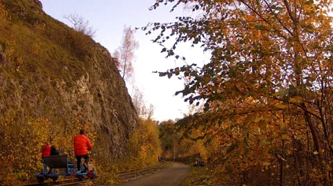 Ride on a rail-cycle draisine. Stock-Footage 34300846