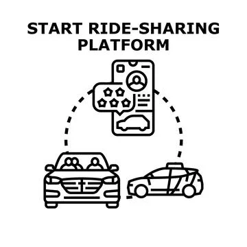 Ride sharing app user profile, star ratings, and vehicle selection, connectin Stock Illustration