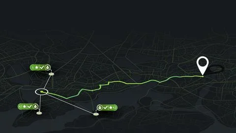 Ride sharing application interface with green route line and user rating Illustrazione stock