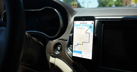 Ride Sharing Route ETA Screen on Smartphone in Car Stock Footage