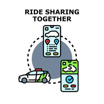 Ride sharing service managing via mobile application Stock Illustration