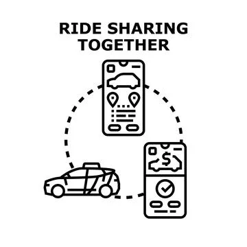 Ride sharing service managing via mobile application Stock Illustration