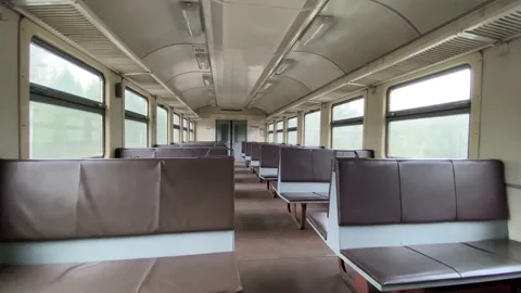 Ride on a suburban electric train in an empty car Stock-Footage 131446659