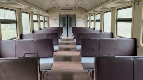 Ride on a suburban electric train in an empty car Video stock 131446741