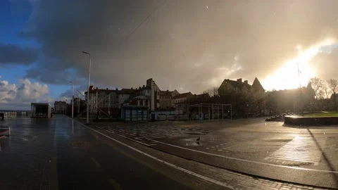 Ride the waterfront in the rain Stock Footage 165763318