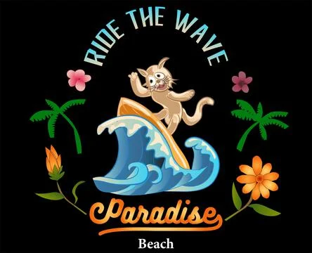 Ride The Wave Paradise Beach Vector Illustration Stock Illustration