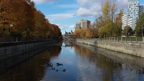 Rideau Canal Ottawa Autumn Fall Colors Stock Footage 118676341