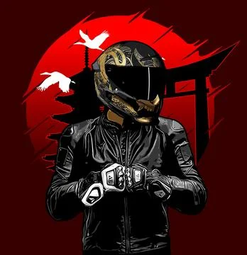 Rider front view red background Stock Illustration