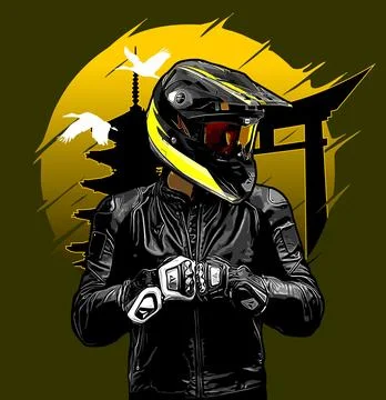 Rider front view on yellow background Stock Illustration