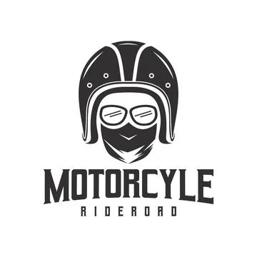 Rider logo vector design with closed face. Motorcycle, helmet, automotive log Stock Illustration