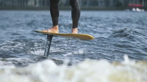 Rider on wakefoil board Stock Footage 255618562