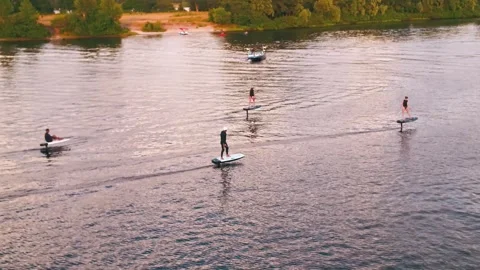 Riders on e-foil Stock Footage 255619993