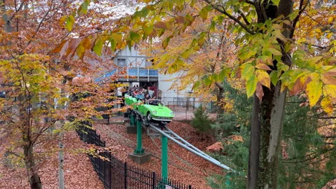 Riders Launch on Verbolten Roller Coaster Amid Fall Foliage at Busch Gardens Stock Footage 323192166