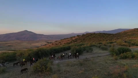 The riders pass through the field 1 Stock Footage 331535239