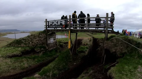 Riders Racing in Extreme Motocross Off-Road Kirkjubaejarklaustur Iceland. Stock Footage 118166314