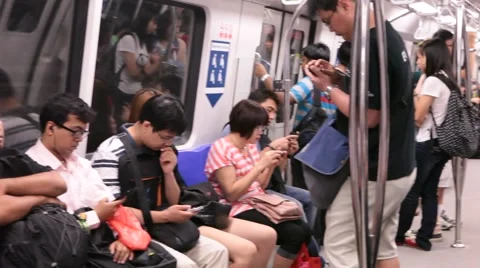Riders on Singapore MRT Train Stock Footage 64456130