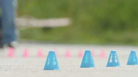 Rides roller skates. 4K UHD. 스톡 동영상 64737942