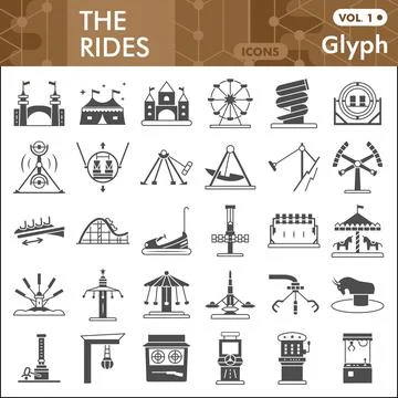 The rides solid icon set, amusement park symbols collection or sketches Stock Illustration