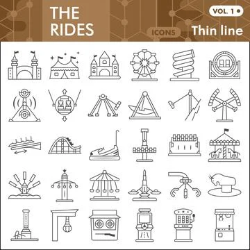 The rides thin line icon set, amusement park symbols collection or sketches Stockillustratie