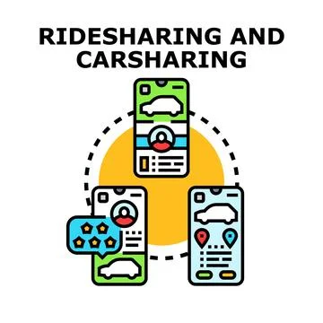 Ridesharing and carsharing application services concept Stock Illustration