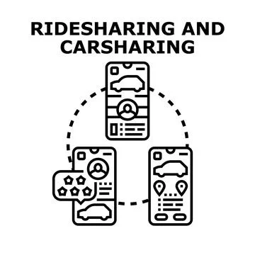 Ridesharing and carsharing application services concept Stock Illustration
