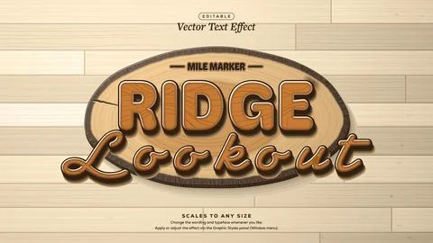 Ridge Lookout Script and Rounded Wood Text Effect on Log Slice Stock Illustration