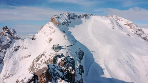 The ridge with the Serauta cable car with the highest peak of Marmolada Stock Footage 135253667