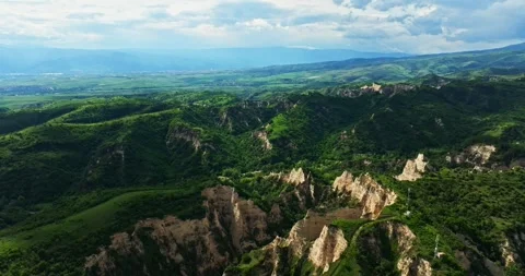 Ridges Rough Terrain Overlooking Large Valley Near Pirin Rila Mountains Bulgaria Stock Footage 289410430