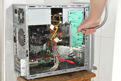 Ridiculous computer cleaning. Stock Photos