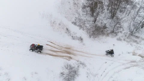 Riding An Atv Enters The Drift Through The Snow, Slides. Stock-Footage 100996010