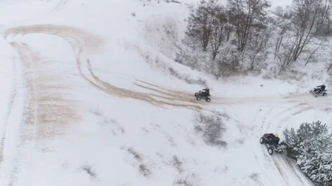 Riding An Atv Enters The Drift Through The Snow, Slides. Stock-Footage 100996078
