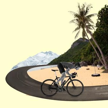 Riding a bicycle. Side view bw image of professional male cyclist riding on Stock Photos