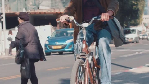 Riding bicycle on sidewalk Video stock 82221697