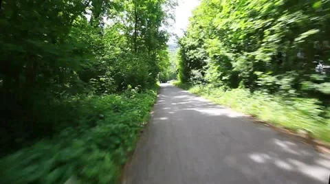 Riding on a bike in forest's path Stock Footage 49959282
