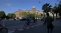Riding bikes near La Monumental in Barcelona 4k or 4k+ Resolution
