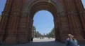 Riding bikes under the Arc de Triomf in Barcelona 4k or 4k+ Resolution